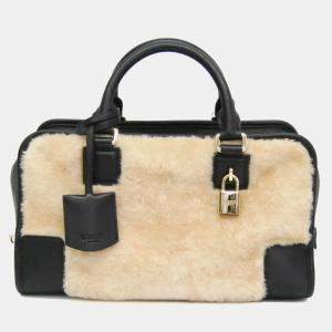 Pre Owned Loewe Amazona 28 Beige/Black  Leather Fur Handbag 