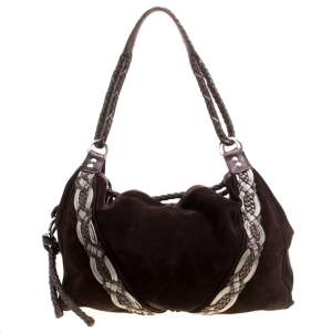 Loewe Dark Brown Suede Braided embellished Hobo