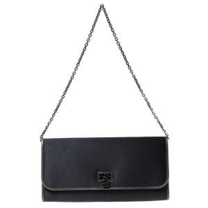 Loewe Dark Grey Satin and Embossed Lizard Flap Clutch