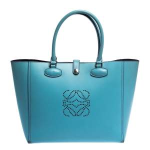 حقيبة يد لويفي ليو جلد شعار مخرمة زرقاء فاتحة
