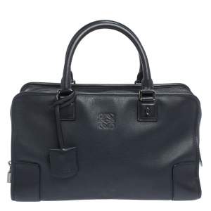 Pre Owned Loewe Dark Navy Leather Amazona Satchel