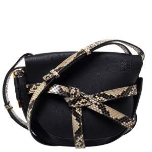 Pre Owned Loewe Black Leather and Python Gate Crossbody Bag