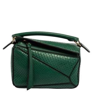 Pre Owned Loewe Green Python Small Puzzle Satchel