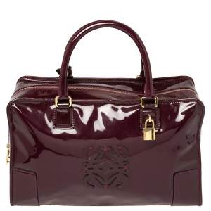 Pre Owned Loewe Burgundy Patent Leather Amazona Satchel