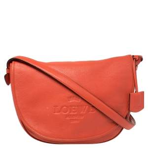 Pre Owned Loewe Orange Leather Flap Crossbody Bag