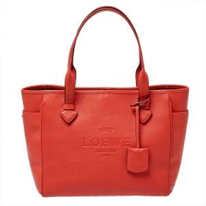 Pre Owned Loewe Orange Leather Shopper Tote