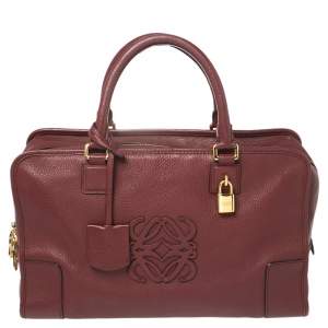 Pre Owned Loewe Burgundy Leather  Amazona Satchel
