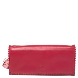Loewe Red Leather Tassel Continental Wallet
