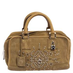 Pre Owned Loewe Olive Green Suede and Leather Amazona Satchel