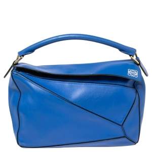 Pre Owned Loewe Blue Leather Medium Puzzle Shoulder Bag