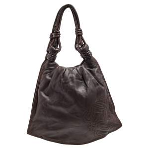 Loewe Dark Brown Leather Flamenco Knot Hobo