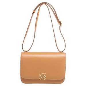 Pre Owned Loewe Tan Leather Anagram Flap Shoulder Bag