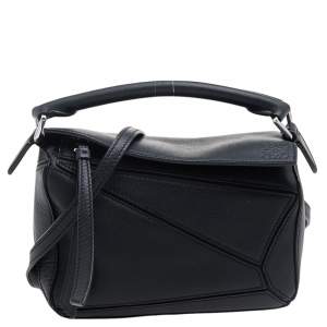 Pre Owned Loewe Black Leather Mini Puzzle Shoulder Bag