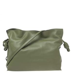 Loewe Olive Green Leather Flamenco Clutch