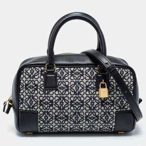 Pre Owned Loewe Black/Blue Leather and Jacquard Canvas Amazona 23 Bag