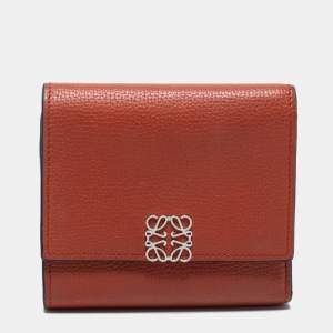 Loewe Burnt Orange Leather Anagram Trifold Wallet