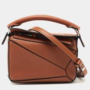 Pre Owned Loewe Brown Leather Nano Puzzle Crossbody Bag
