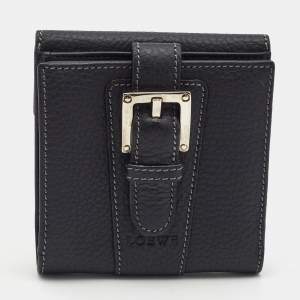 Loewe Black Leather Buckle French Compact Wallet