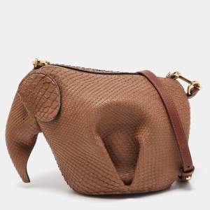 Loewe Brown Snakeskin Leather Elephant Shoulder Bag