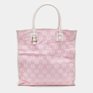 Pre Owned Loewe Pink/White Anagram Monogram Canvas  and Leather Shopper Tote