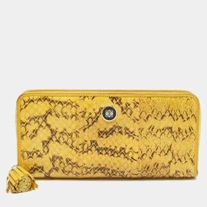 Loewe Yellow Snake Leather Tassel Zip Around Wallet