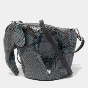 Loewe Teal/Black Python Elephant Shoulder Bag