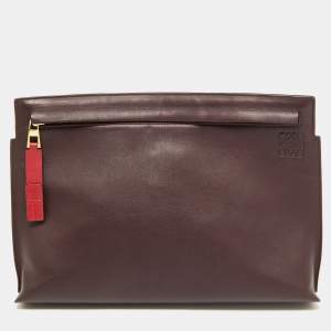 Loewe Burgundy/Red Leather Anagram T Pouch