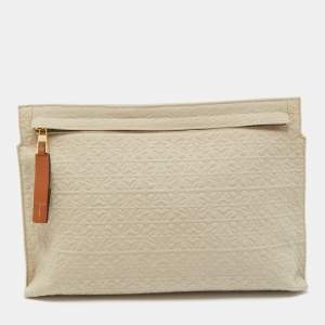 Loewe Khaki/Tan Canvas and Leather Anagram T Pouch