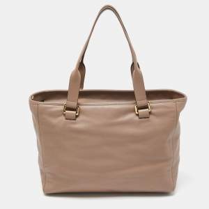 Pre Owned Loewe Dark Beige Leather Top Zip Tote