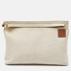 Loewe Off White Herringbone Fabric T Pouch