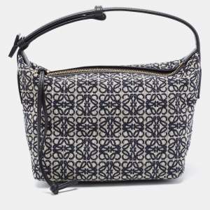 Loewe Beige/Blue Jacquard Canvas and Leather Small Cubi Anagram Shoulder Bag