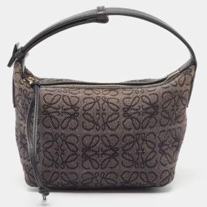 Loewe Black Anagram Jacquard and Leather Cubi Baguette Bag