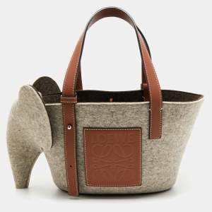 Loewe Grey Felt And Leather Elephant Tote