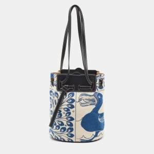 Loewe Blue/Brown Wool and Leather Lazo Bucket Bag