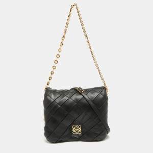 Loewe Black Leather Goya Puffer Shoulder Bag