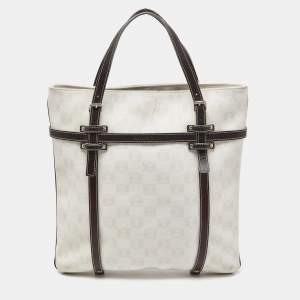 Pre Owned Loewe Cream/Brown Signature Anagram Coated Canvas and Leather Tote