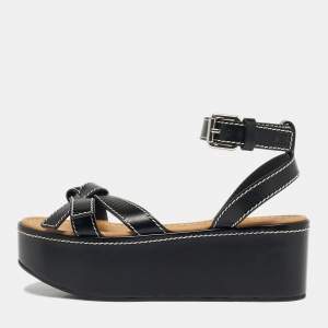 Pre Owned Loewe Black Leather Gate Platform Sandals Size 39
