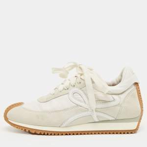 Pre Owned حذاء رياضي لووي قماش أبيض، سويدي وجلد قصير مقاس 39