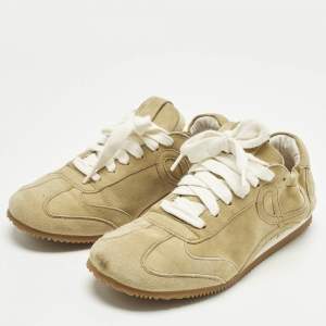 Pre Owned Loewe Brown Suede Paneled Lace Up Sneakers Size 35