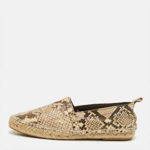 Pre Owned Loewe Size 37 Beige/Brown Python Leather Espadrille Flats
