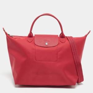 Pre Owned Longchamp Red Nylon Medium Le Pliage Tote
