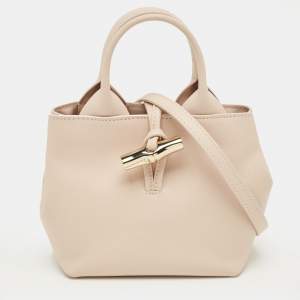 Pre Owned Longchamp Light Pink Leather XS Le Roseau Tote