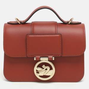 Pre Owned Longchamp Box Trot Brown Leather Shoulder Bag