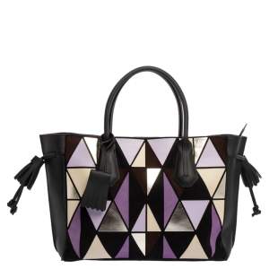Longchamp Black/Multicolor Leather and Suede Medium Penelope Arty Tote