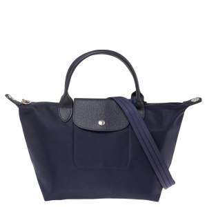 Longchamp Navy Blue Nylon and Leather Small Le Pliage Tote