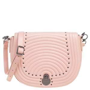 Longchamp Pink Leather Studded Cavalcade Flap Crossbody Bag
