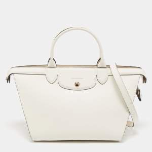 Longchamp Off White Leather Le Pliage Heritage Tote
