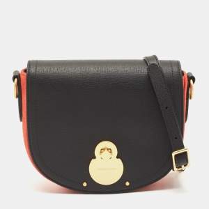 Longchamp Black/Orange Leather and Suede Cavalcade Crossbody Bag