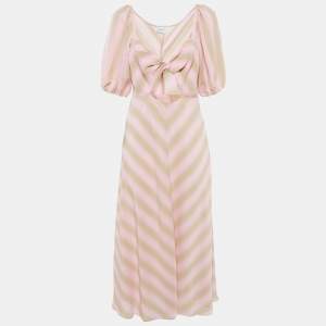 Longchamp Pink/Beige Crepe Knot Detail Cut-Out Midi Dress M