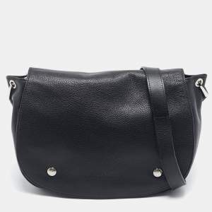 Longchamp Black Leather Flap Shoulder Bag